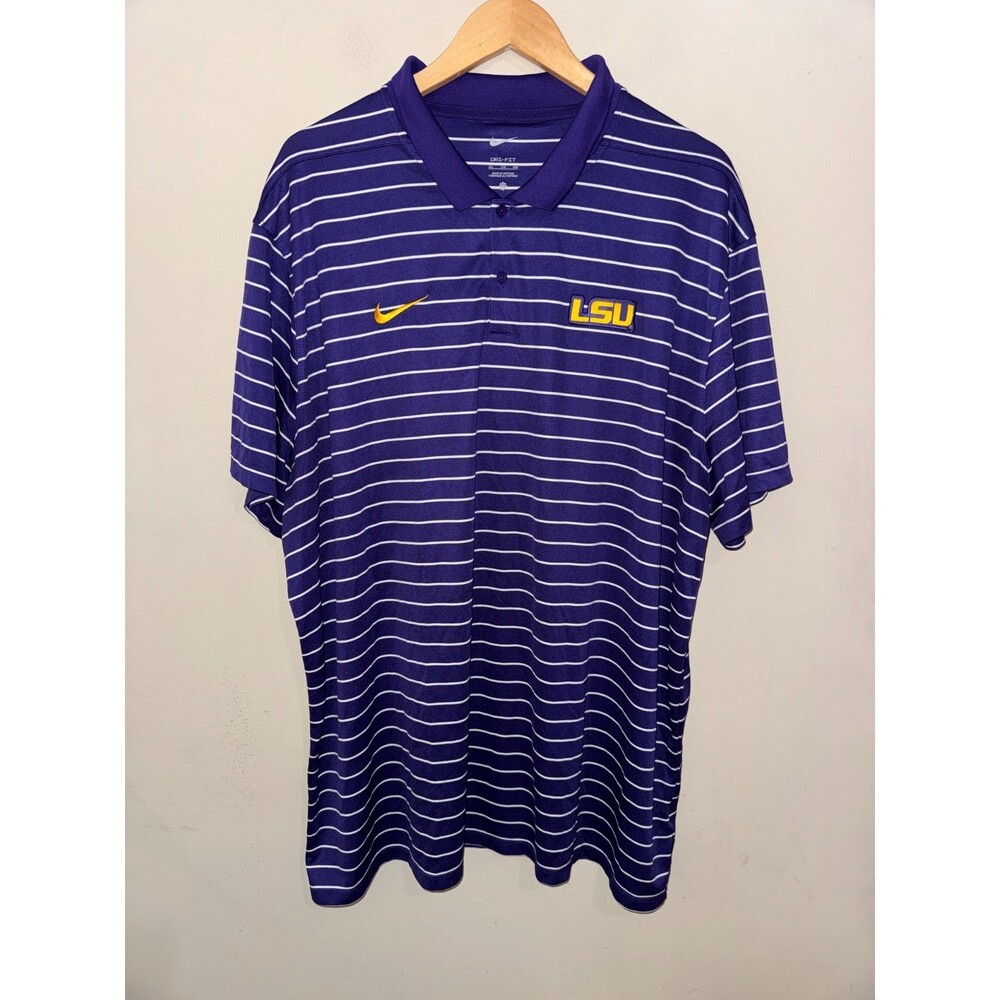 3XL Nike LSU Tigers Team Issued On-Field Dri-FIT Coach Striped Golf Polo Shirt